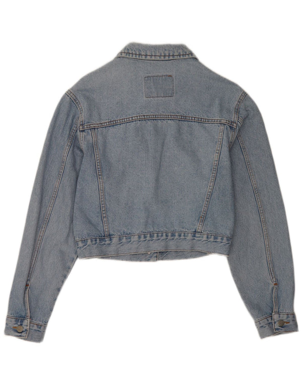 Jaqueta jeans feminina vintage UK 14 algodão azul médio