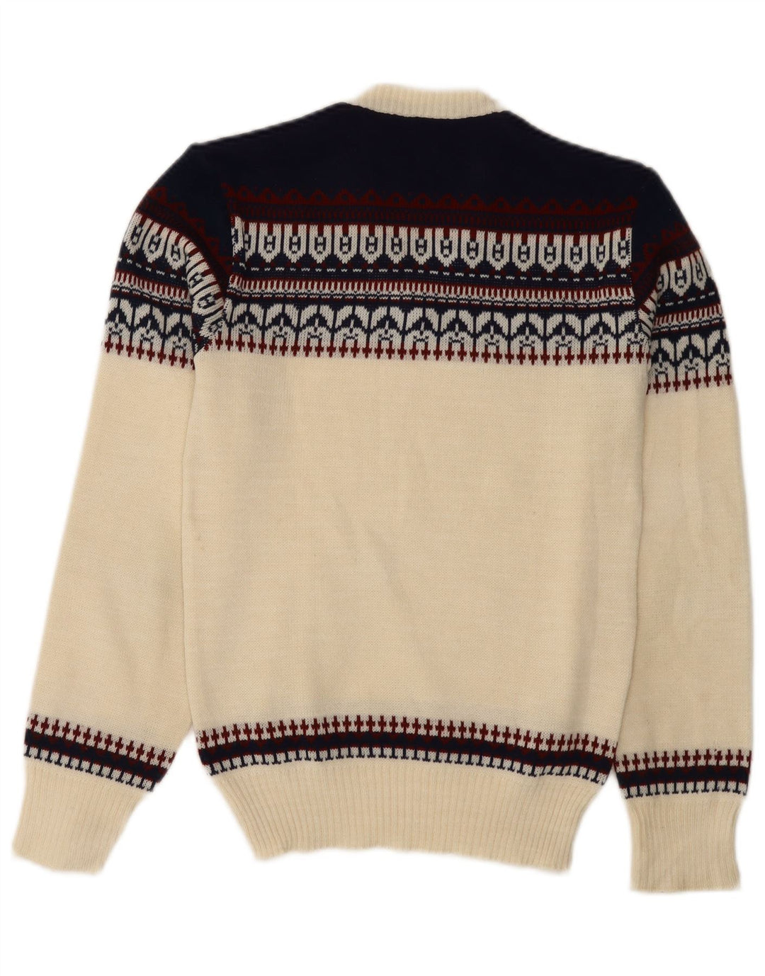Suéter masculino vintage com decote em V XS Off White Fair Isle