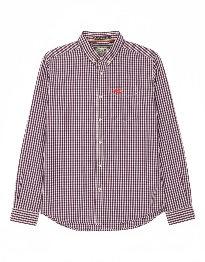 Camisa masculina SUPERDRY grande algodão guingão roxo