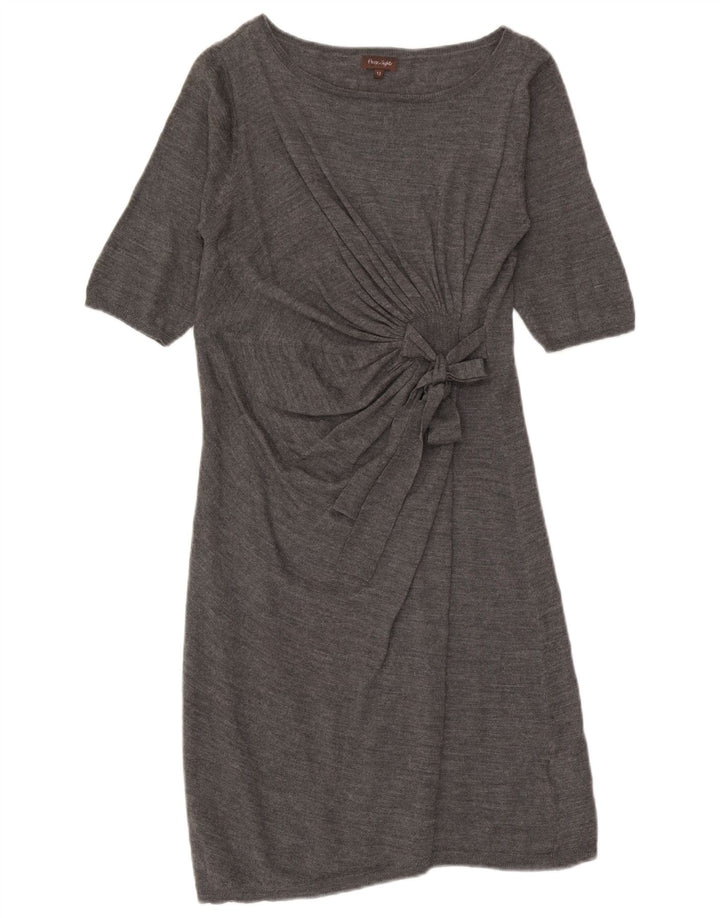 Vestido feminino Phase Eight com amarração frontal e mangas curtas Reino Unido 12 cinza médio