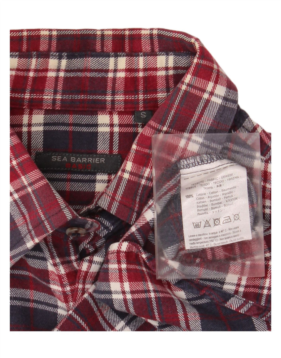 Camisa masculina de flanela SEA BARRIER pequena xadrez vermelha de algodão