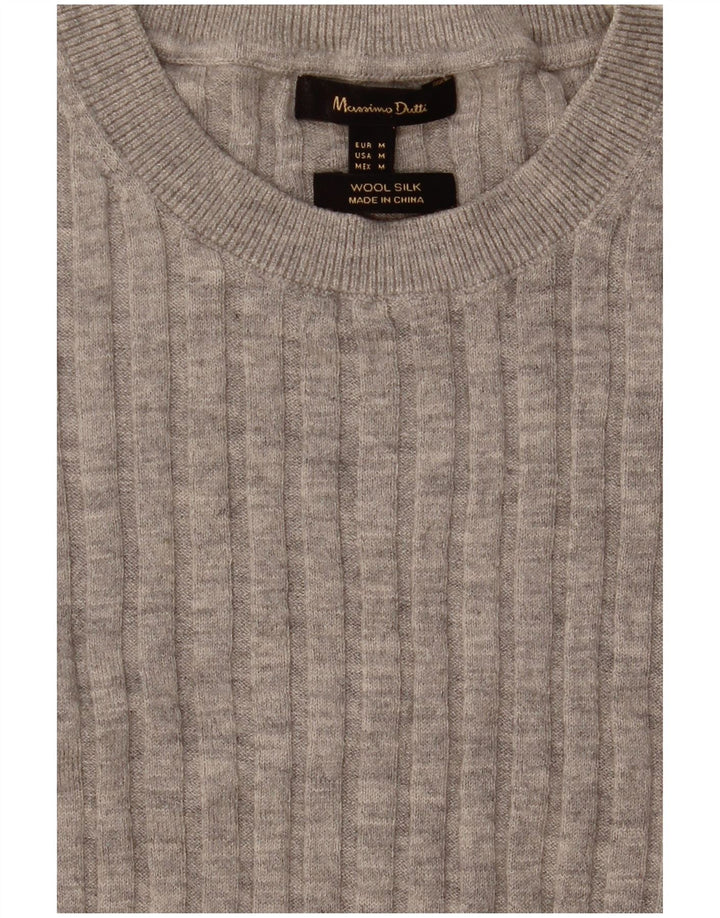Suéter feminino Massimo Dutti com gola redonda Reino Unido 12 lã cinza médio