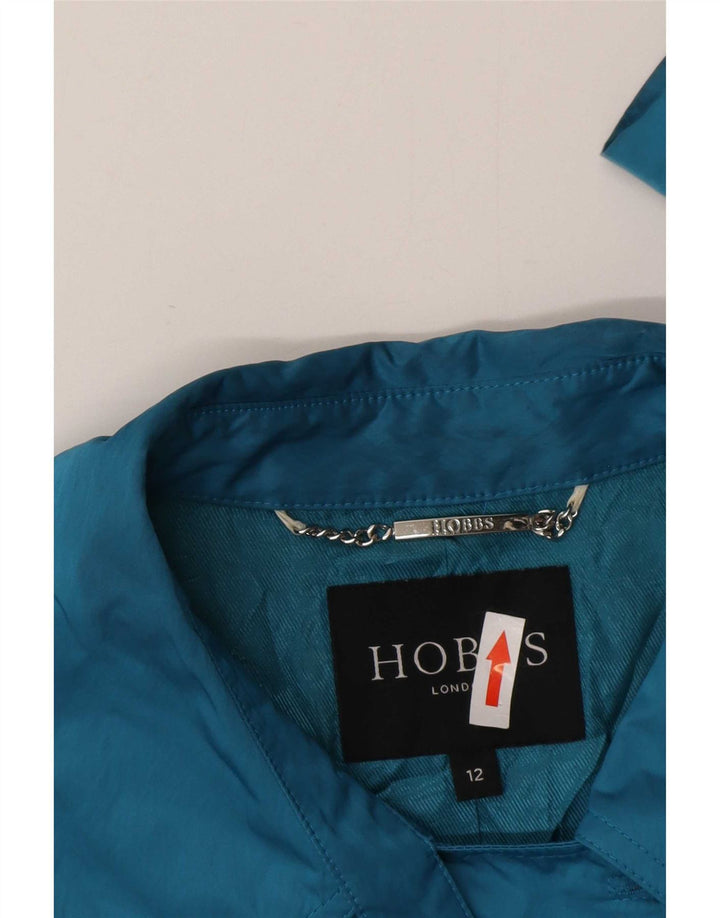 Gabardine feminino curto com peito duplo Hobbs UK 12 poliéster azul médio