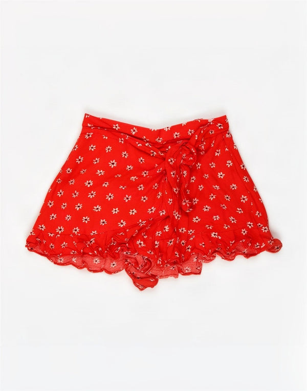 Calça feminina cintura alta Zara médio W28 linho floral vermelho