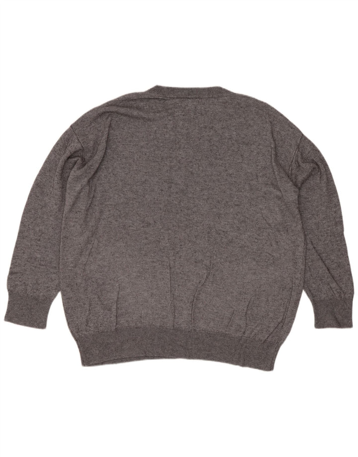 Suéter masculino Massimo Dutti de ajuste solto com gola redonda e viscose cinza pequena
