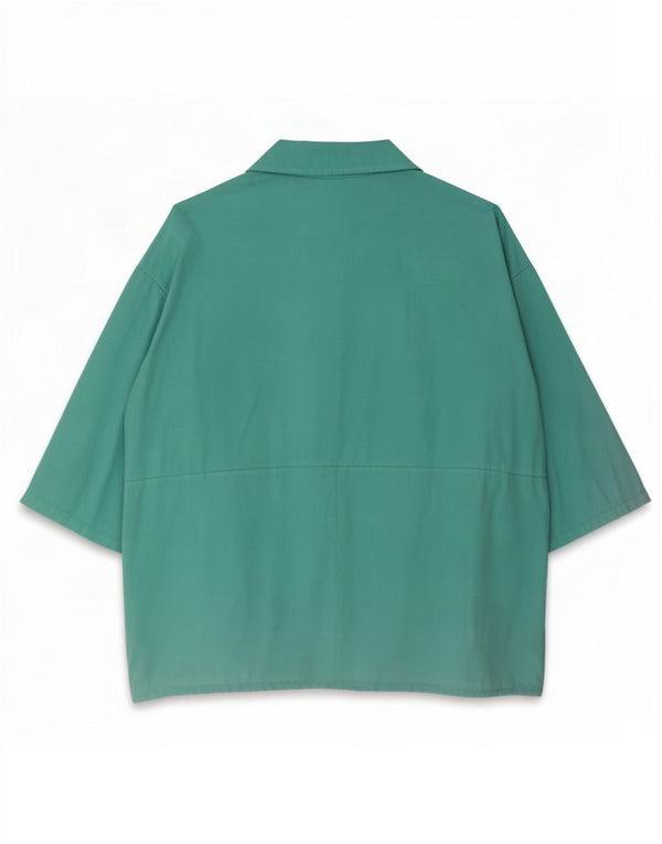 Pulôver feminino vintage de manga curta com estampa grande tamanho UK 22 3XL azul