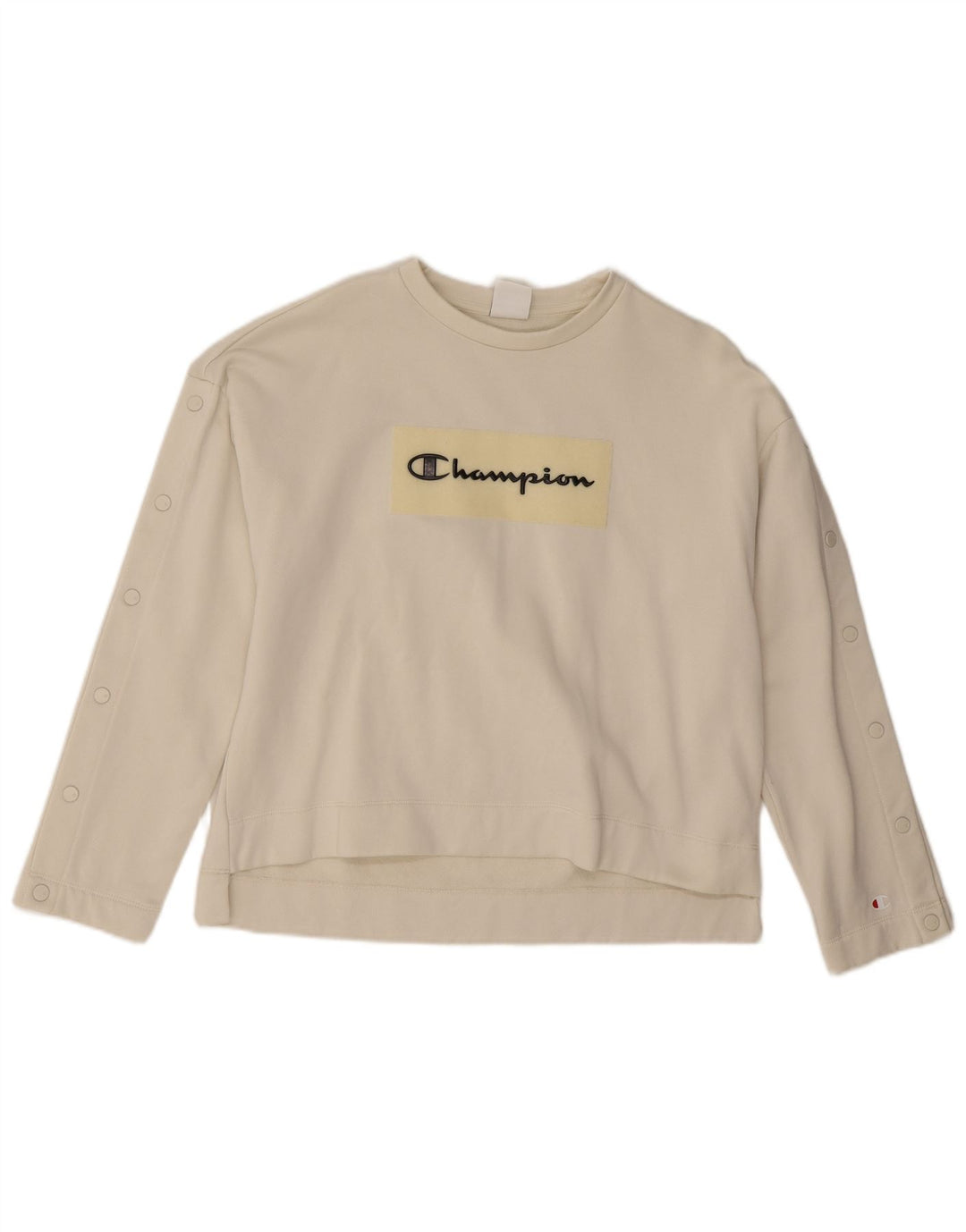 Champion feminino gráfico oversized moletom jumper UK 10 pequeno branco