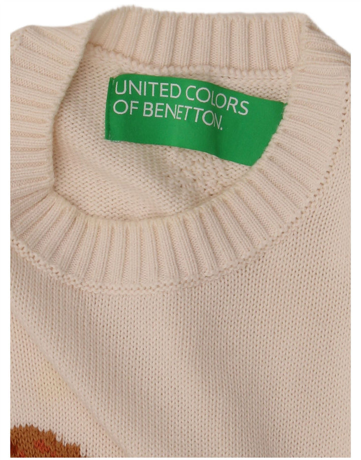 Suéter feminino com gola redonda da BENETTON Reino Unido 14 médio branco