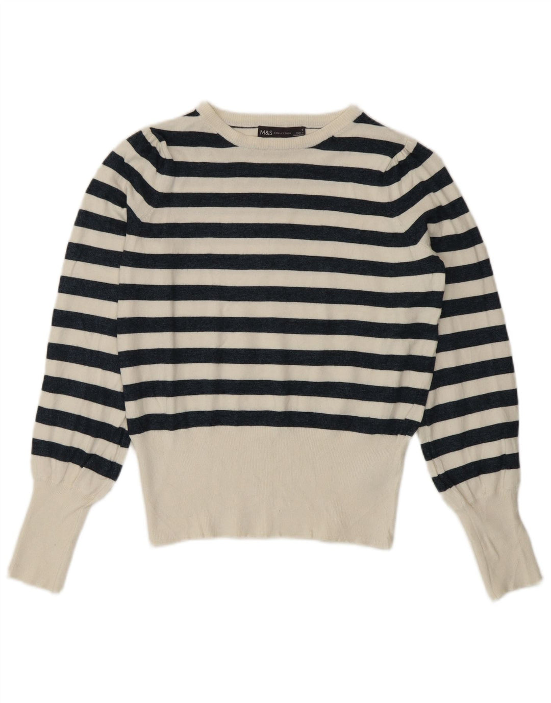 Suéter feminino Marks & Spencer com gola redonda Reino Unido 8 pequeno branco náutico