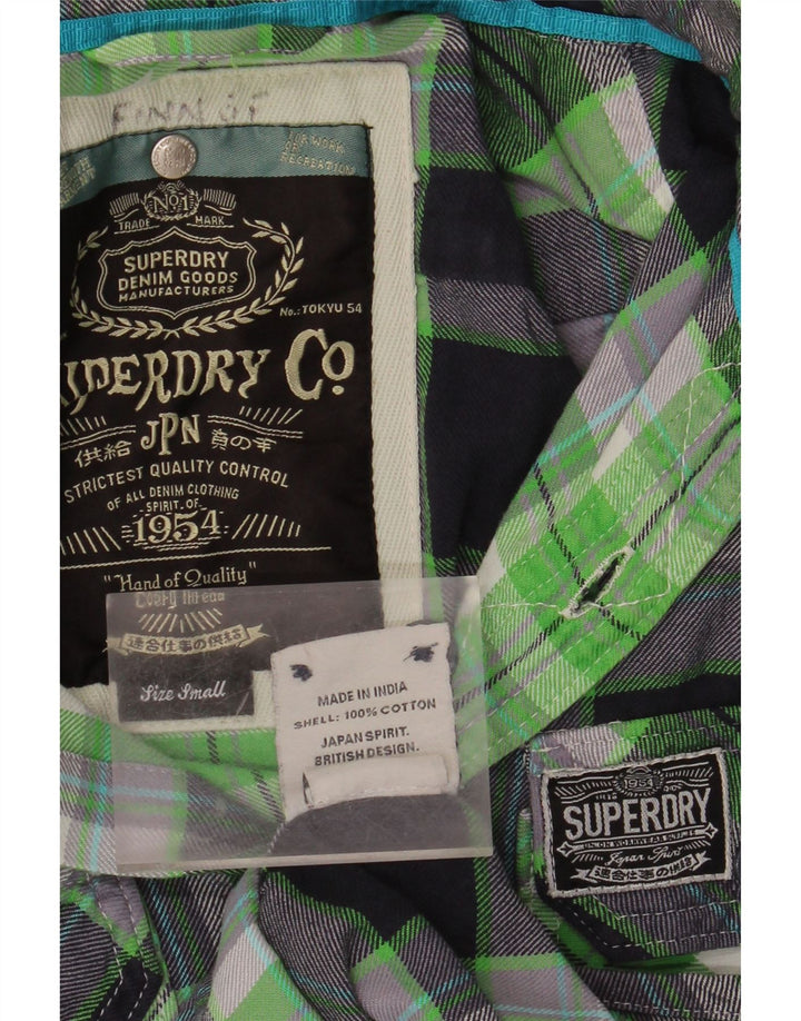Camisa masculina de flanela SUPERDRY pequeno algodão xadrez verde