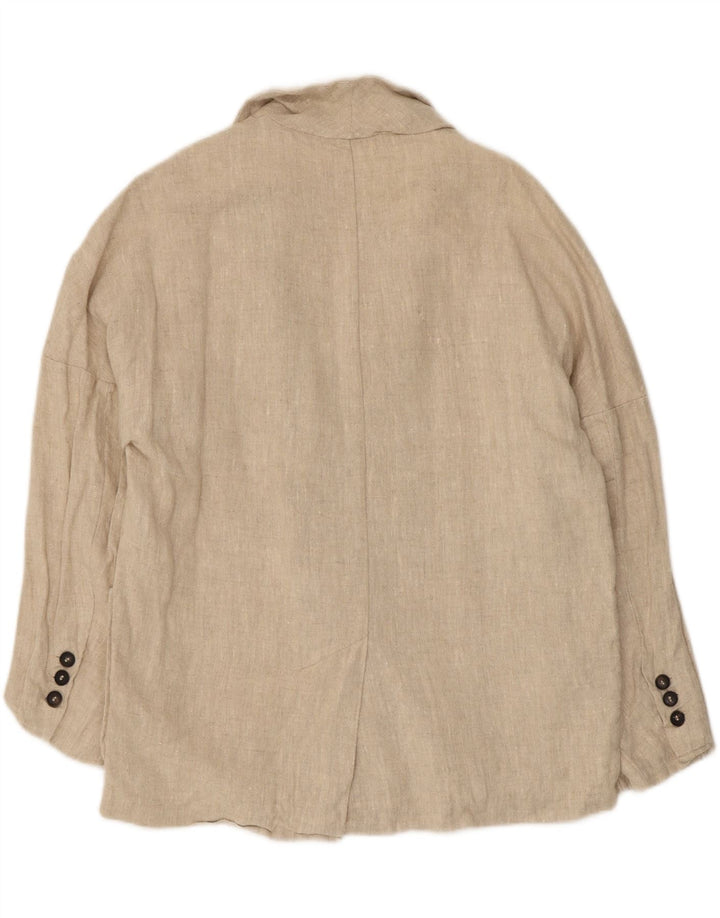 Zara Jaqueta blazer feminina oversized com peito duplo Reino Unido 10 linho bege pequeno
