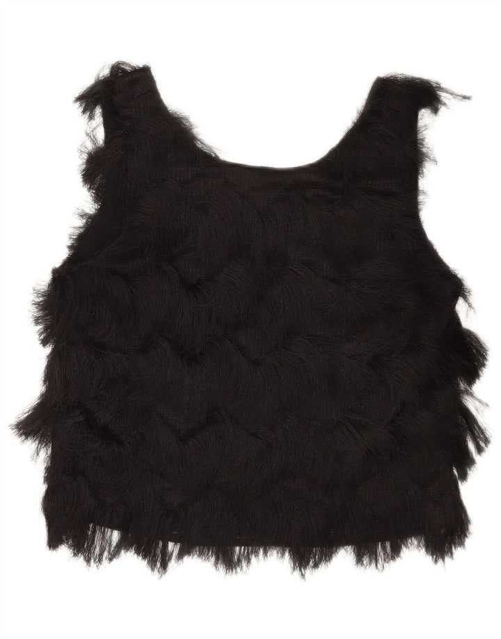 Blusa feminina sem mangas Zara Top UK 10 poliéster preto pequeno