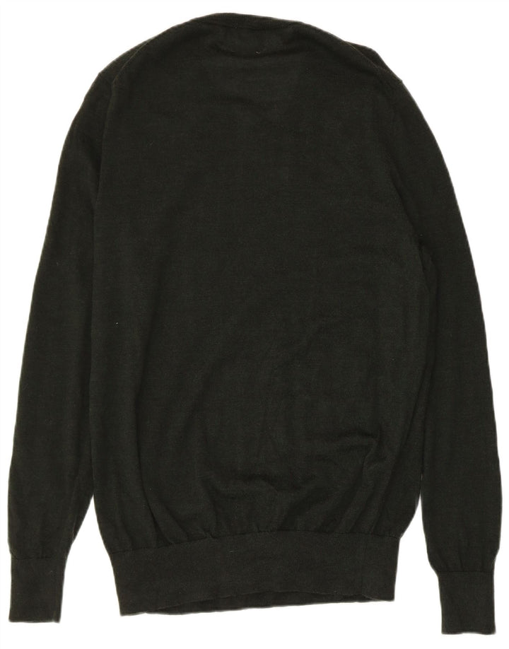 JOHN LEWIS Suéter masculino com decote em V, lã merino verde médio
