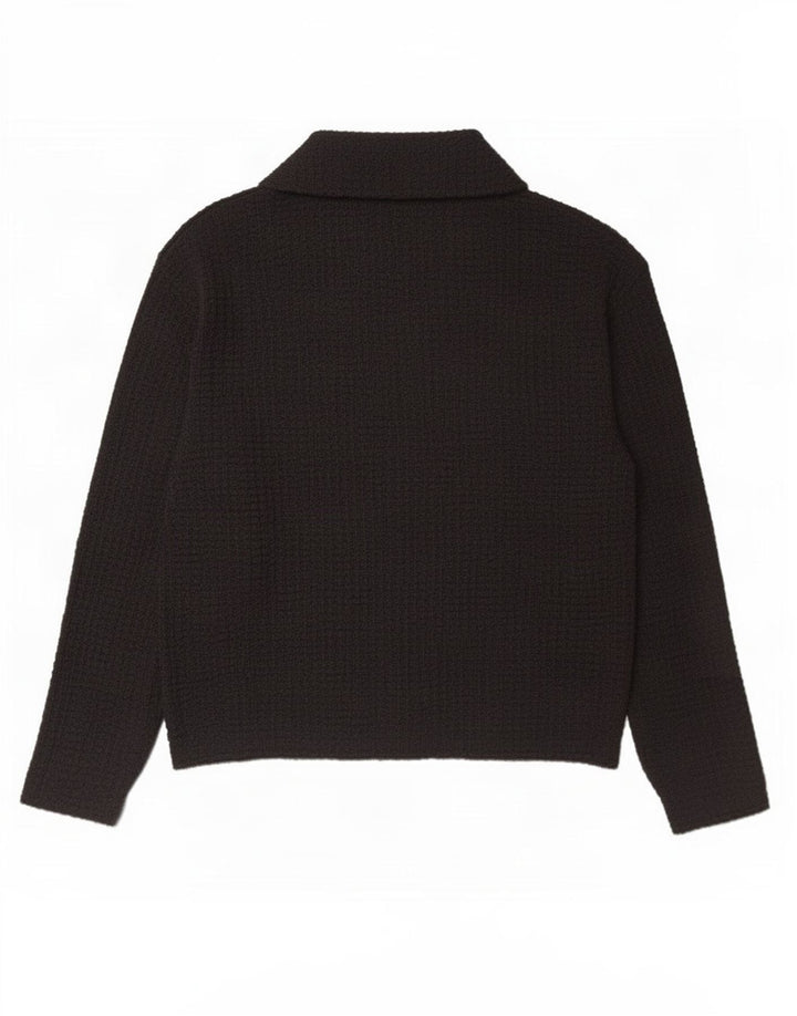 Zara Camisa polo masculina de manga comprida pequena preta poliéster