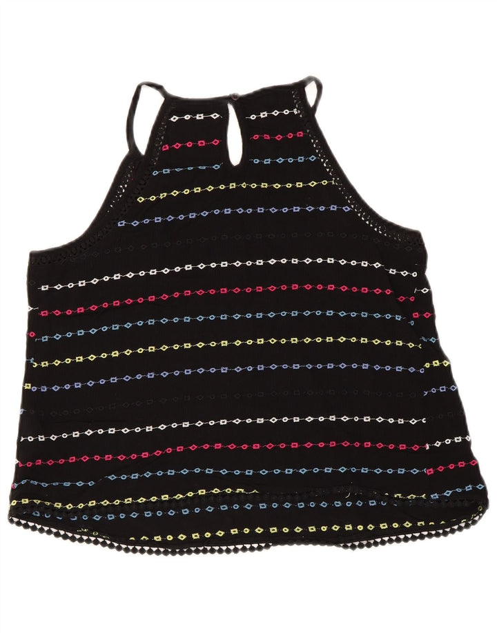 Superdry Womens Crop Halter Top UK 10 Small Black Striped Viscose