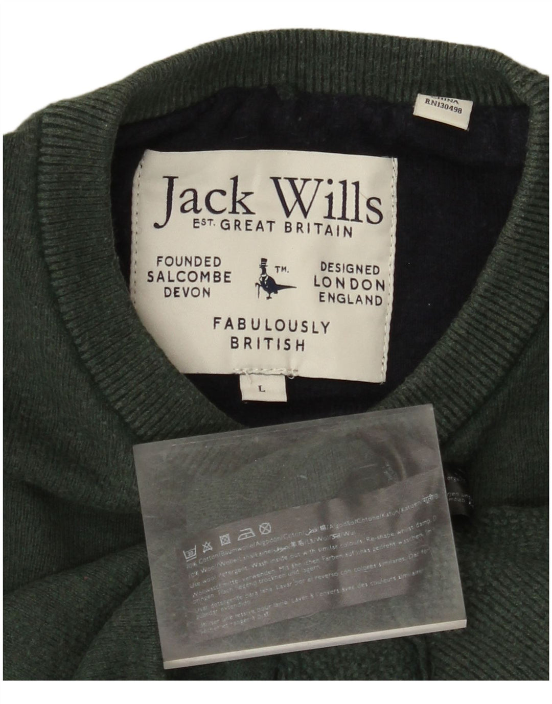 JACK WILLS Suéter masculino com gola redonda, grande algodão verde