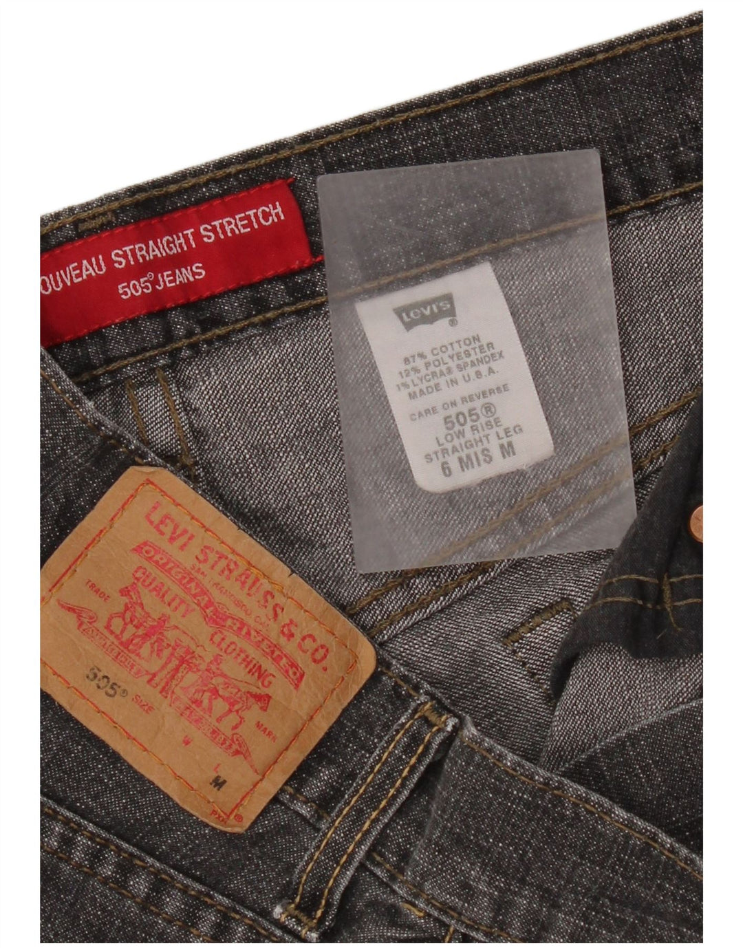Calça jeans feminina Levi's 505 Distressed Straight US 6 Médio W30 L32 Cinza