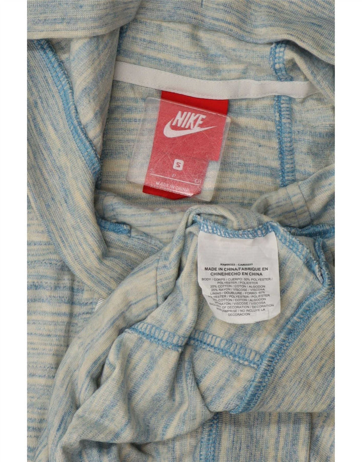 Suéter Nike feminino com capuz e zíper UK 10 pequeno poliéster manchado azul