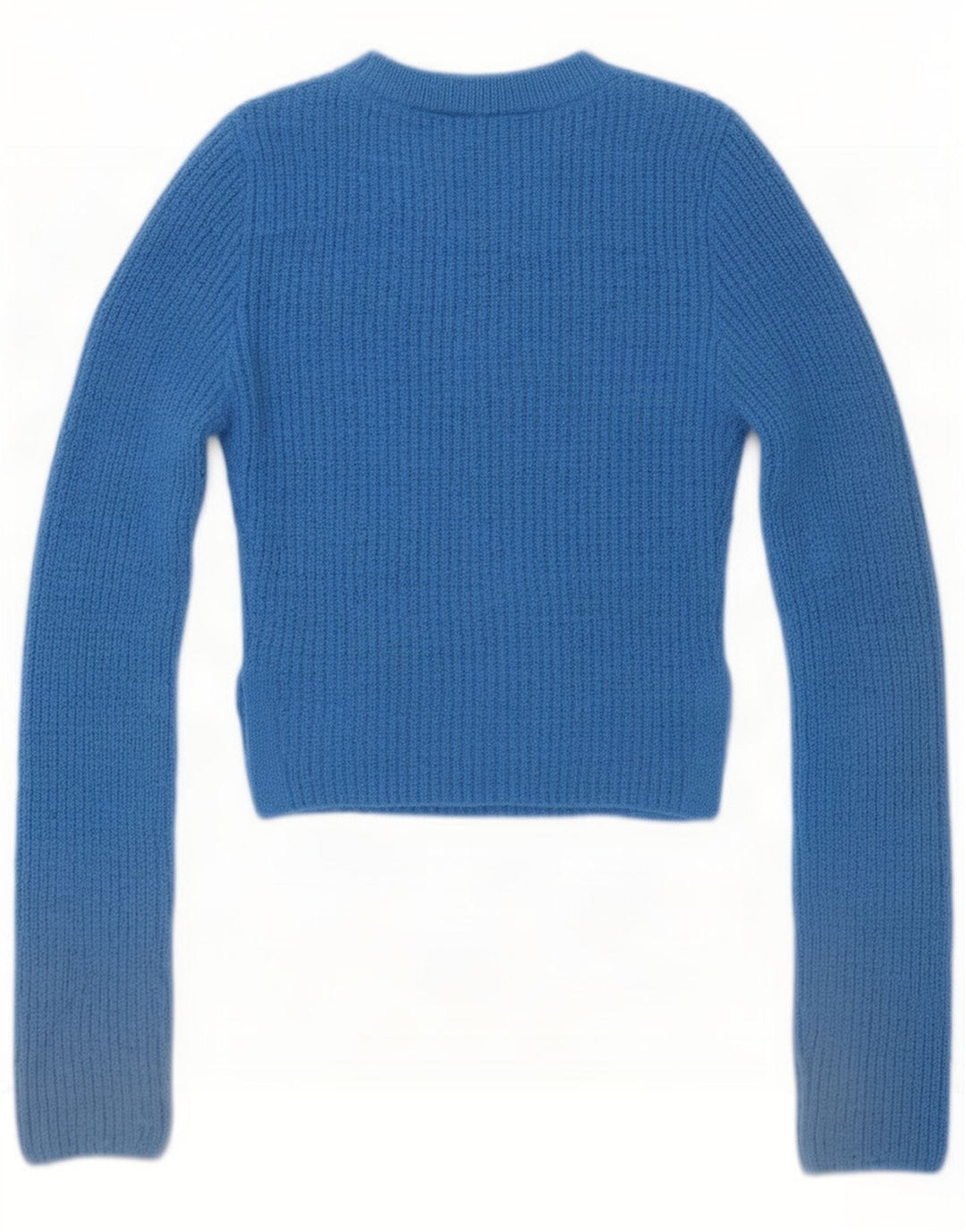 Zara Suéter feminino cropped com gola redonda Reino Unido 14 poliéster azul médio