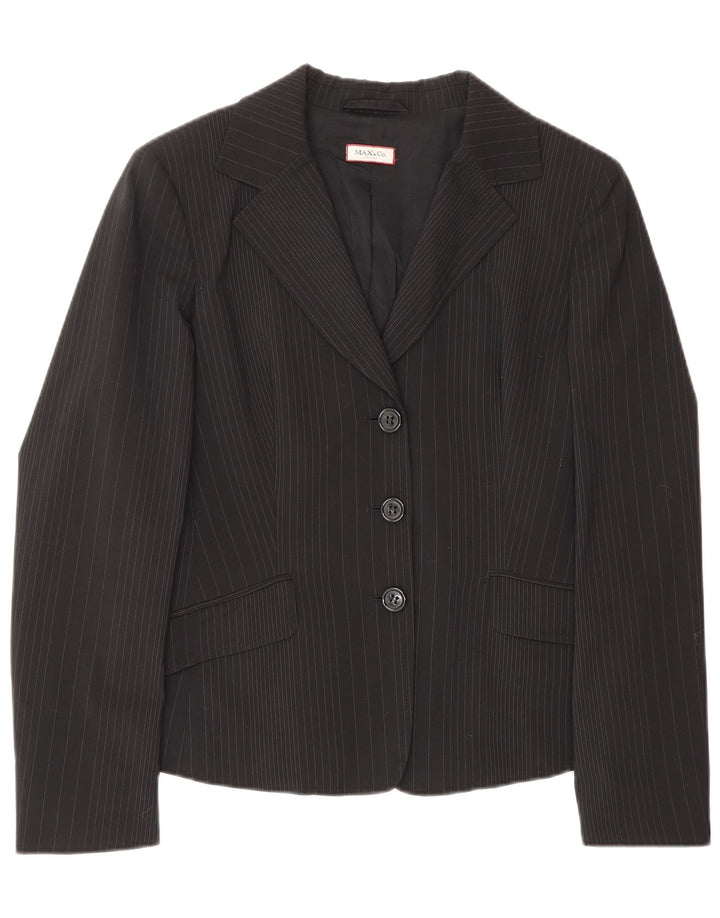 Jaqueta blazer feminina com 3 botões da Max & Co. Reino Unido 10 pequena listrada preta de poliéster