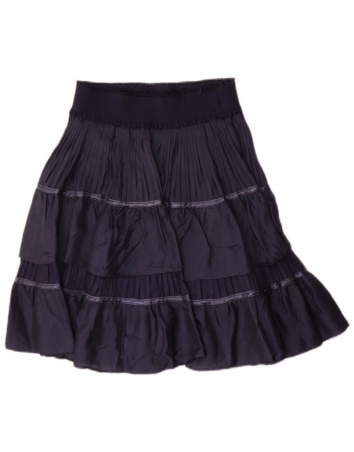 Saia feminina vintage em camadas W30 azul marinho médio