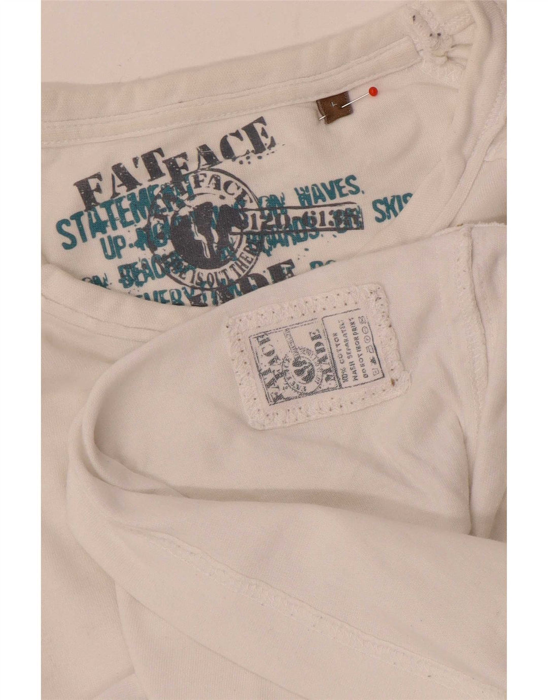 Fat Face Mens Top Manga Longa Grande Algodão Branco