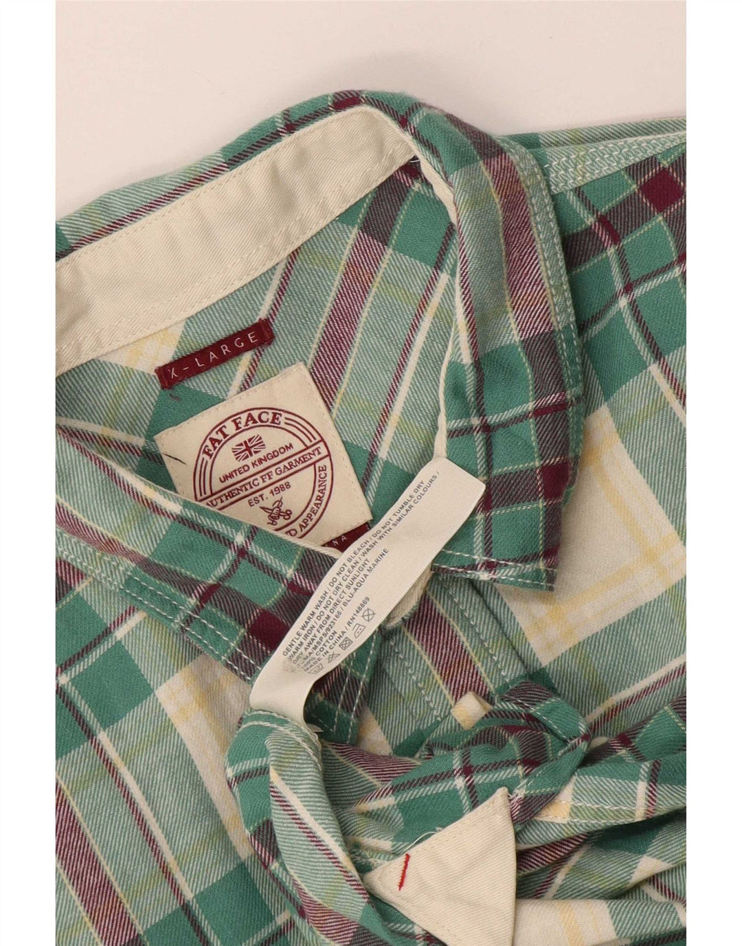 Camisa masculina de flanela Fat Face XL algodão xadrez verde