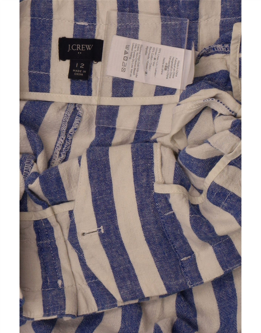 Calça feminina J. Crew cortada reta US 12 grande W32 L25 listrada azul