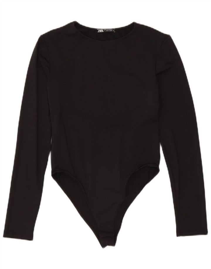 Macacão feminino de manga comprida Zara UK 12 médio preto poliamida