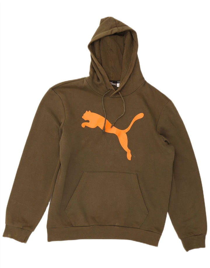 PUMA Mens Graphic Hoodie Jumper Pequeno Algodão Cáqui