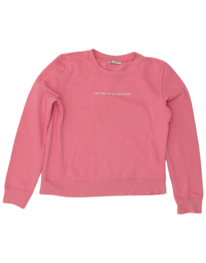 Suéter gráfico feminino ZARA UK 14 algodão rosa médio