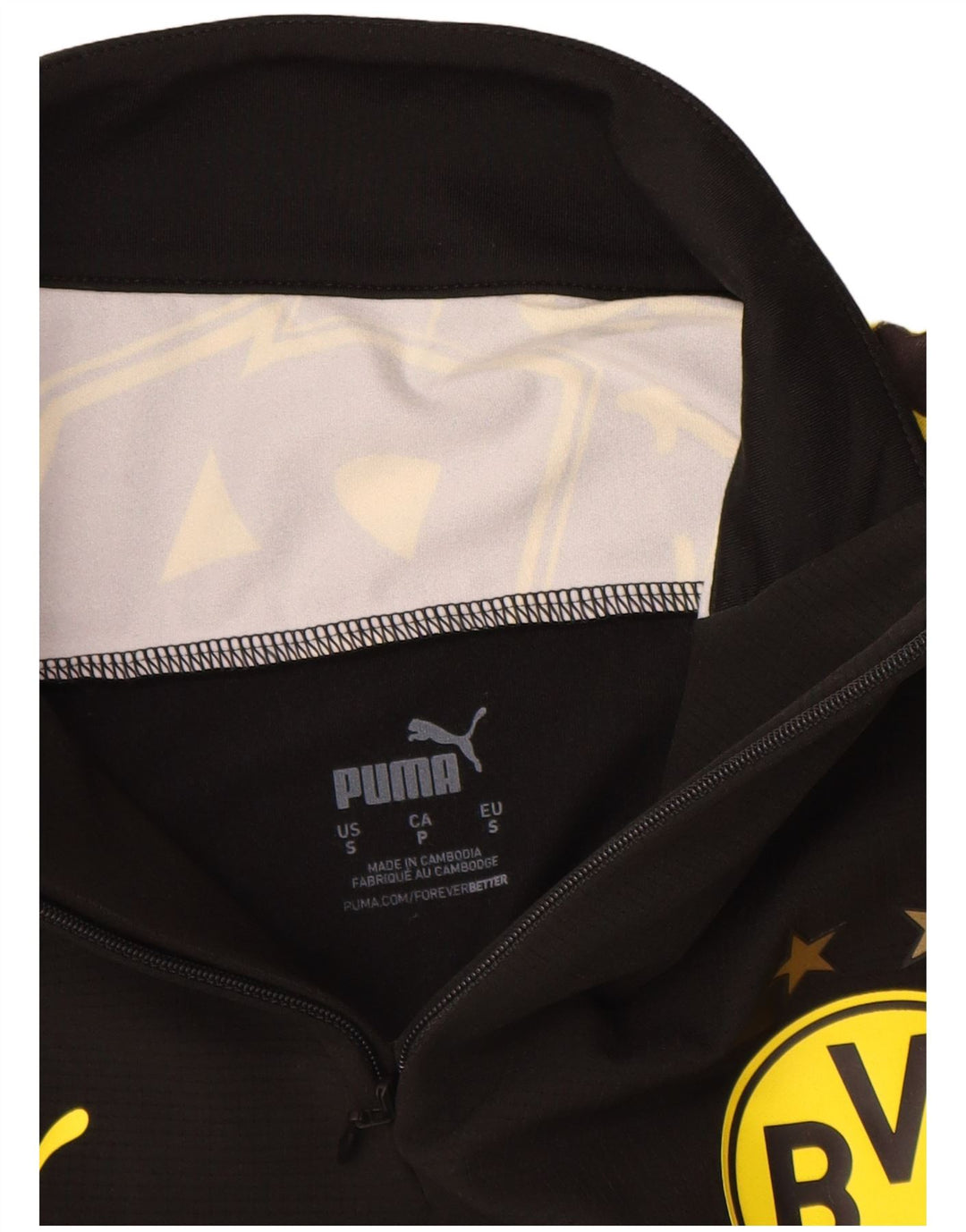 Puma Masculino BVB Dortmund Gráfico Zip Neck Pulôver Treino Top Pequeno Preto