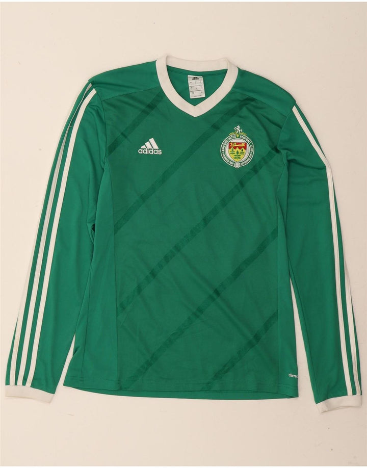 Adidas Mens Climalite Graphic Top Manga Longa Pequeno Verde Listrado Poliéster