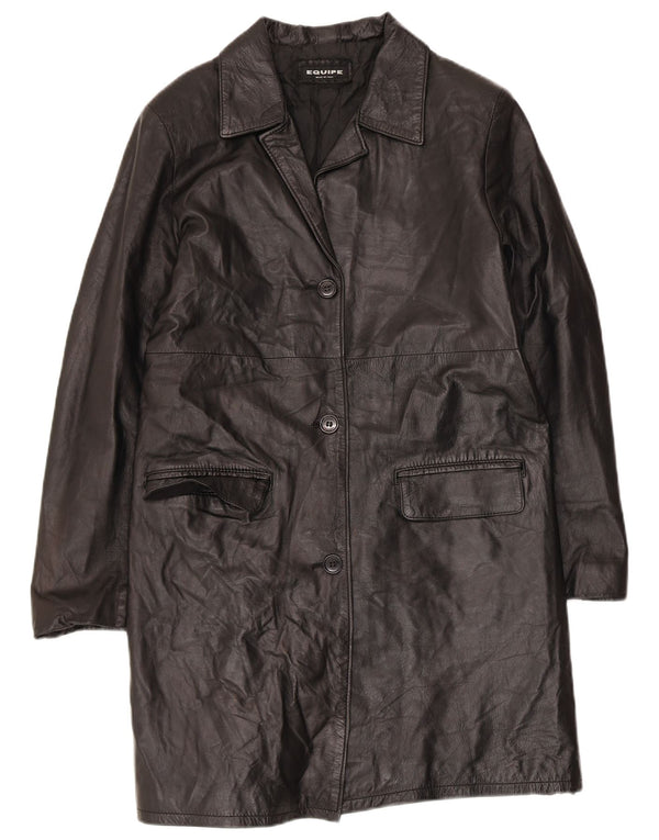 Equipe Womens Leather Coat IT 46 Grande Preto