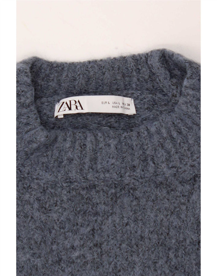 Zara Suéter feminino com gola tartaruga e gola alta, Reino Unido 16, grande, azul, poliéster