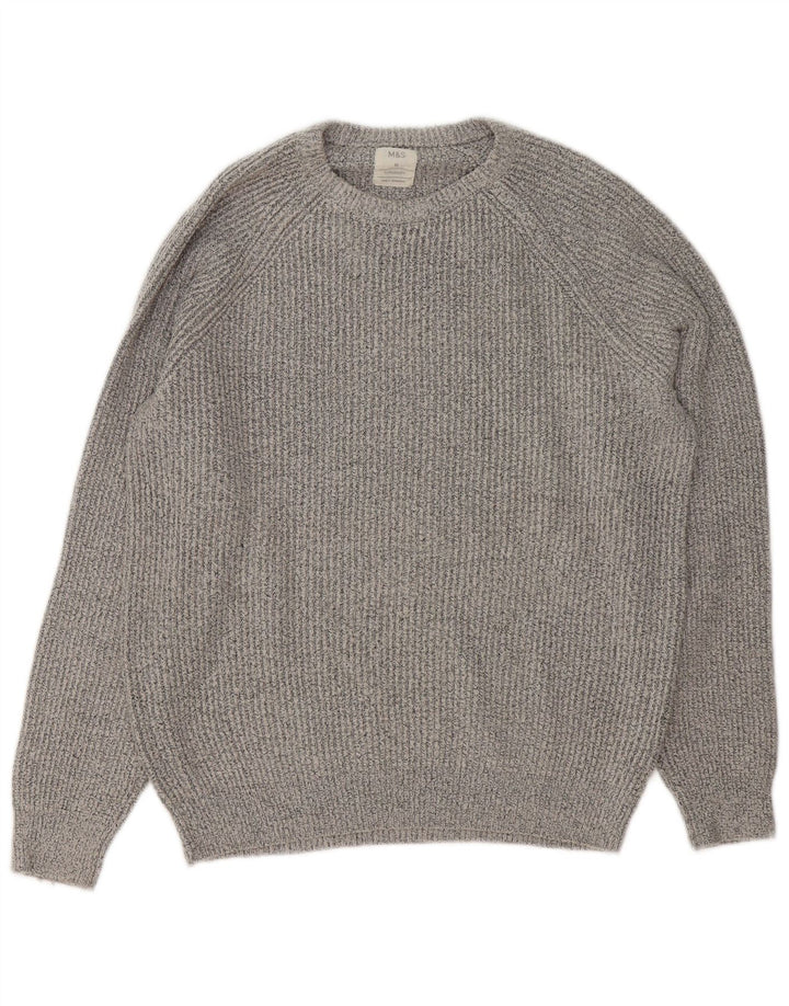 Suéter masculino Marks & Spencer com gola redonda e poliéster cinza médio