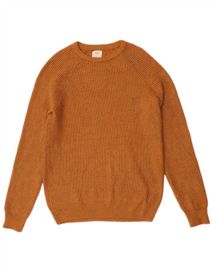 Suéter masculino Marks & Spencer com gola canoa, pequeno, marrom, poliamida