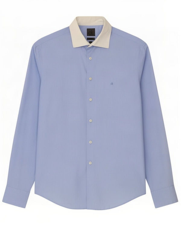 Camisa masculina Calvin Klein Slim Fit tamanho 39 15 1/2 risca de giz azul médio