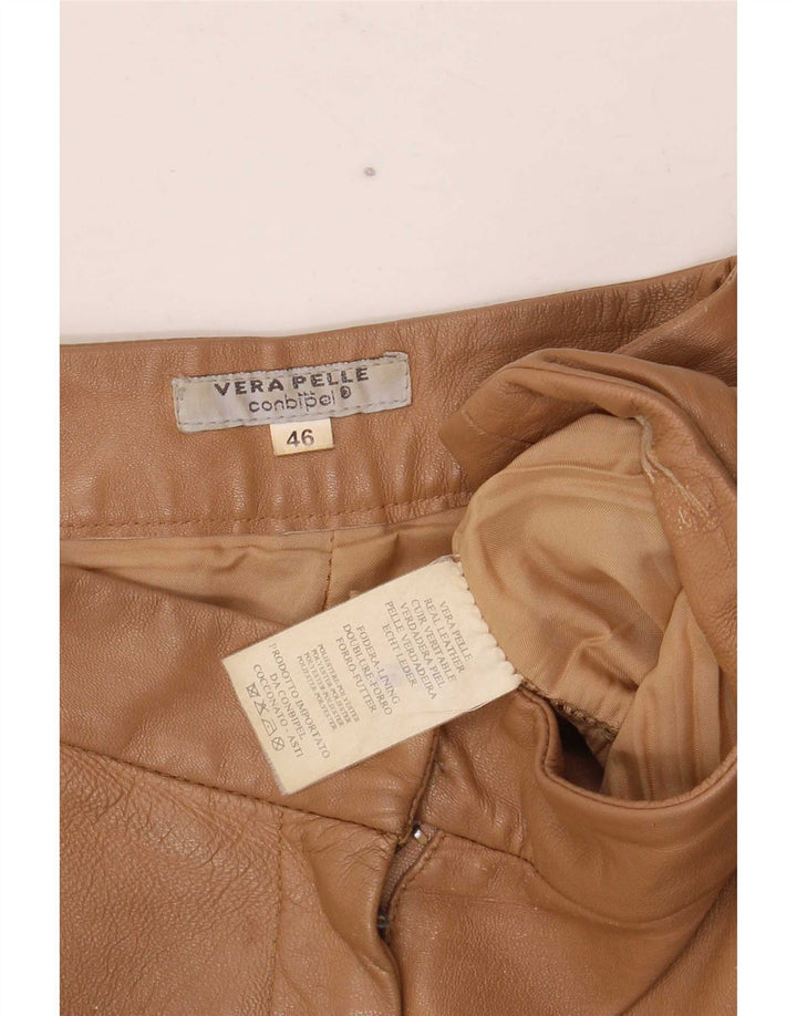 Calça feminina de couro Bootcut Conbipel IT 46 grande W34 L32 bege
