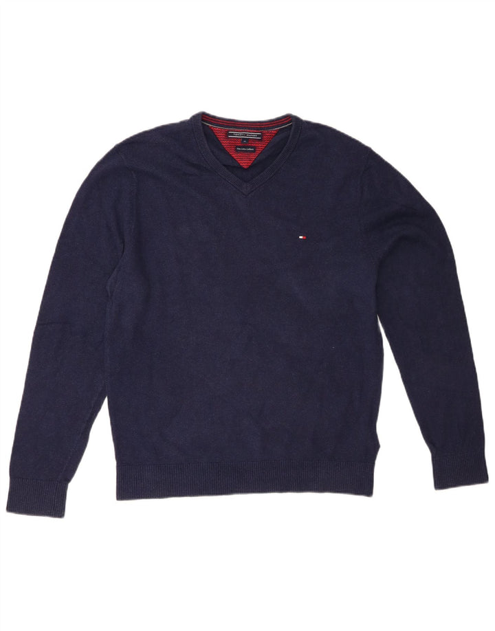 TOMMY HILFIGER Suéter masculino com decote em V médio algodão azul marinho