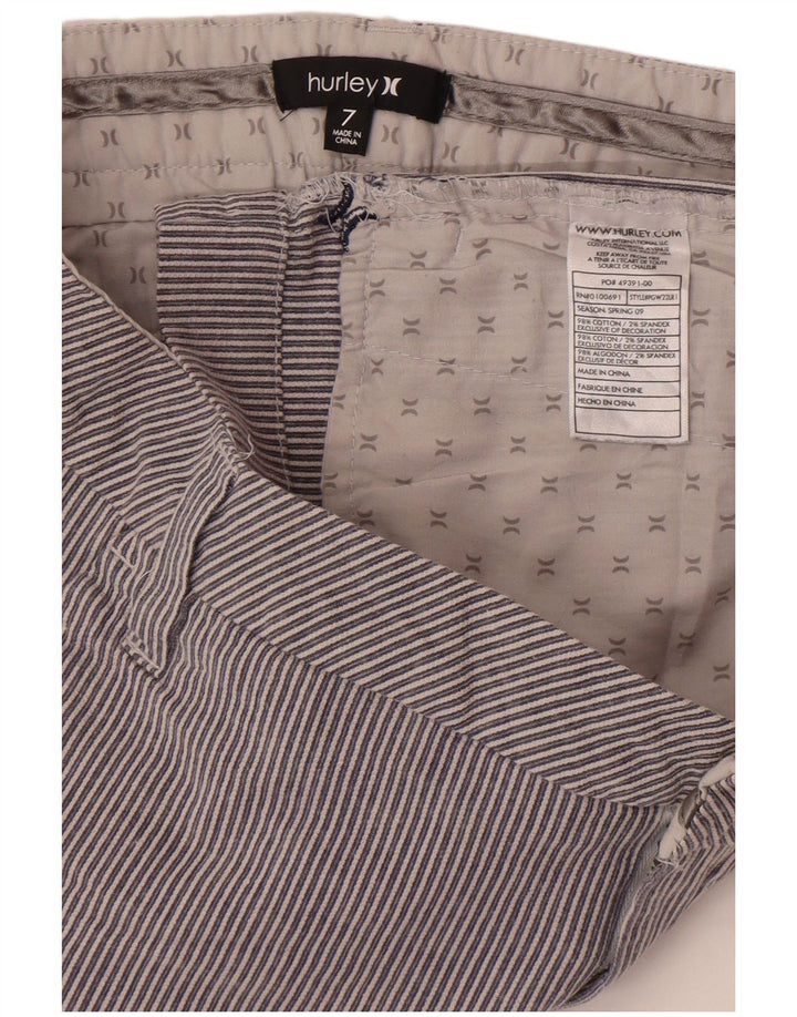 Calça quente feminina Hurley US 7 médio W32 algodão listrado azul