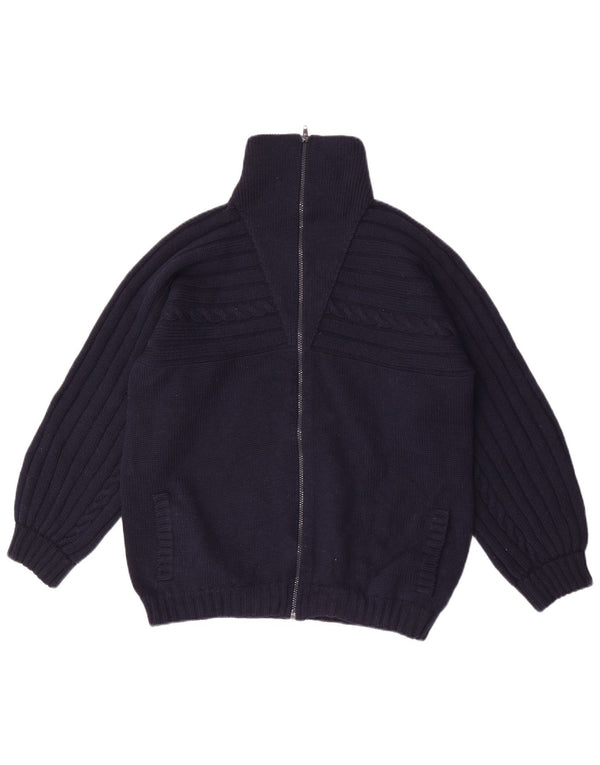 Suéter cardigã feminino vintage com zíper completo Reino Unido 16 grande azul marinho