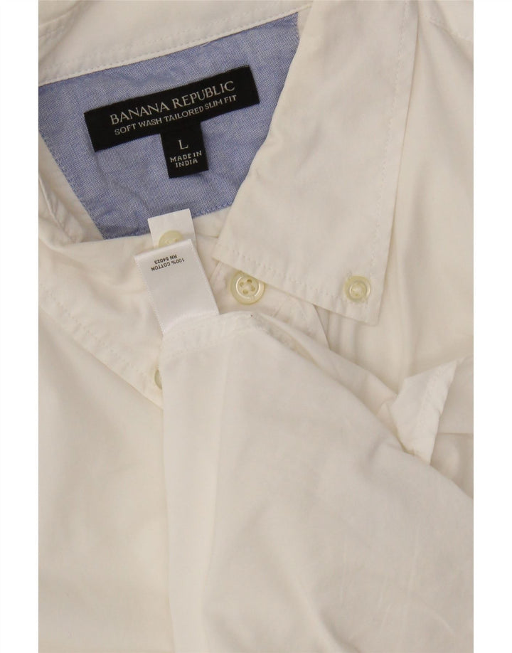 BANANA REPUBLIC Camisa masculina sob medida Slim Fit grande algodão branco
