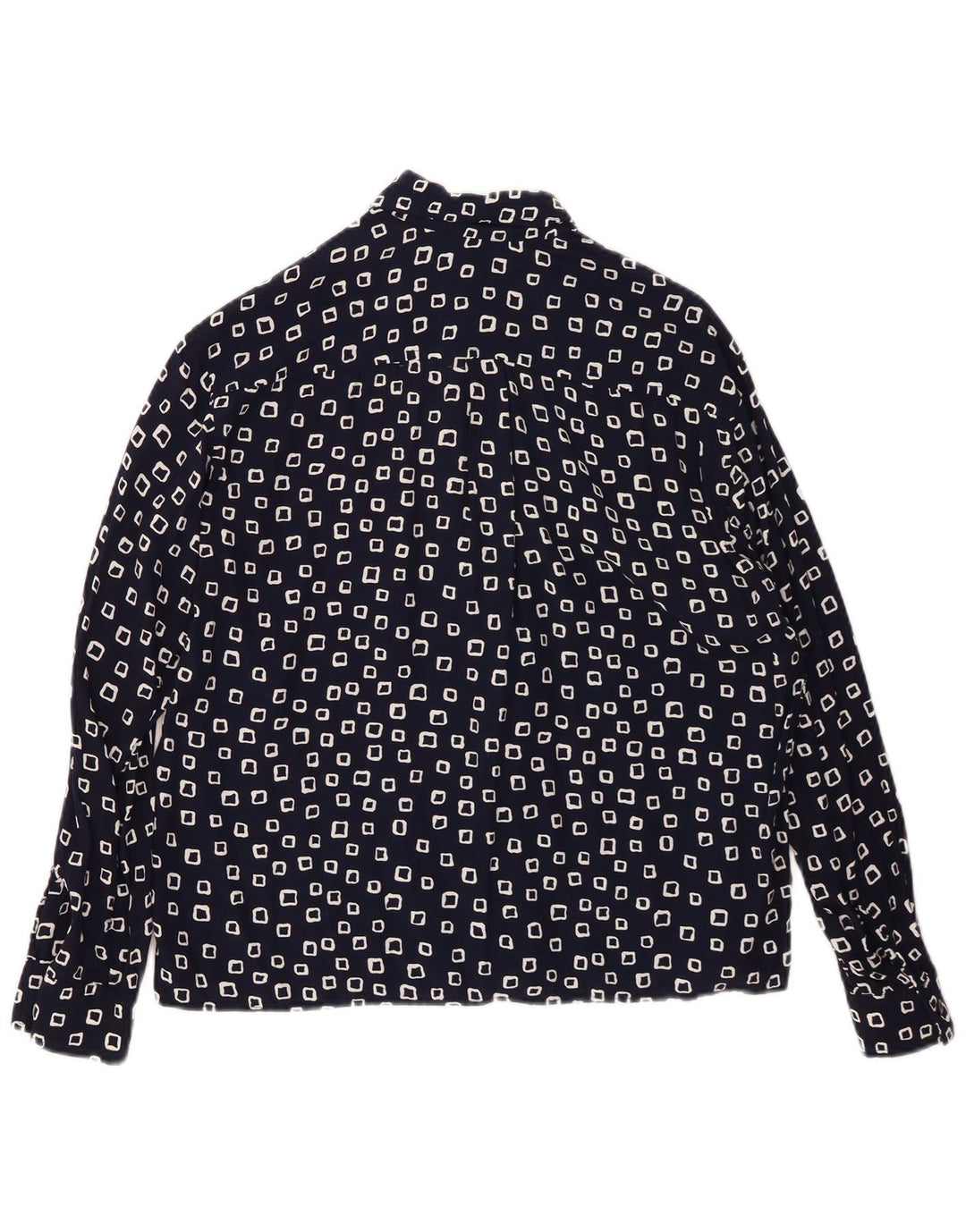 Camisa feminina STEFANEL UK 16 grande azul marinho geométrica