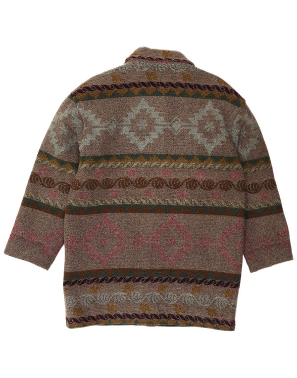 Sobretudo feminino vintage UK 14 grande cinza geométrico