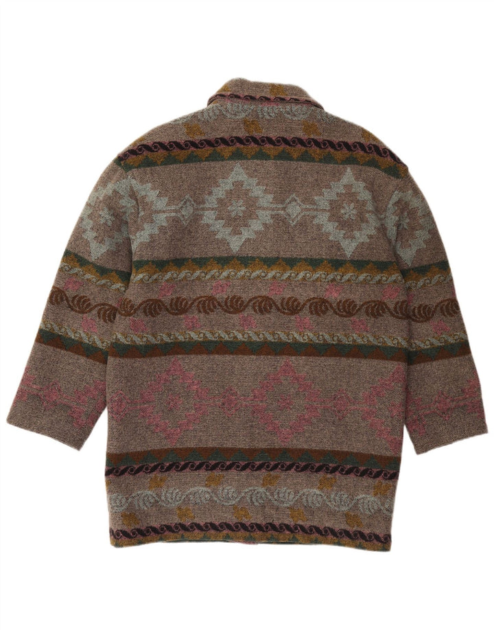 Sobretudo feminino vintage UK 14 grande cinza geométrico