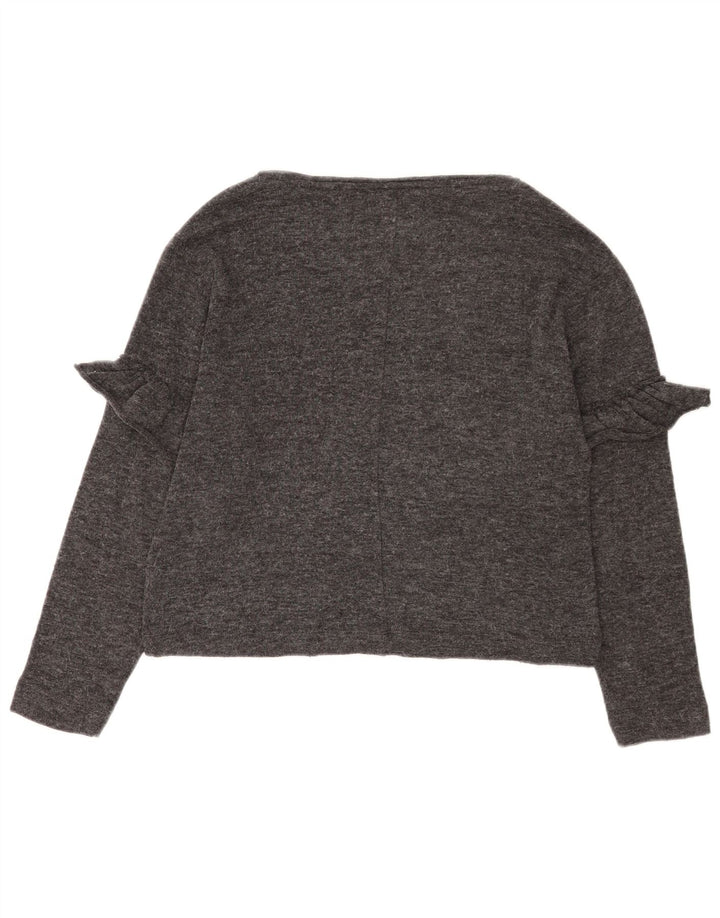 Zara Womens Crop Oversized Top Manga Longa UK 10 Pequeno Poliéster Cinza