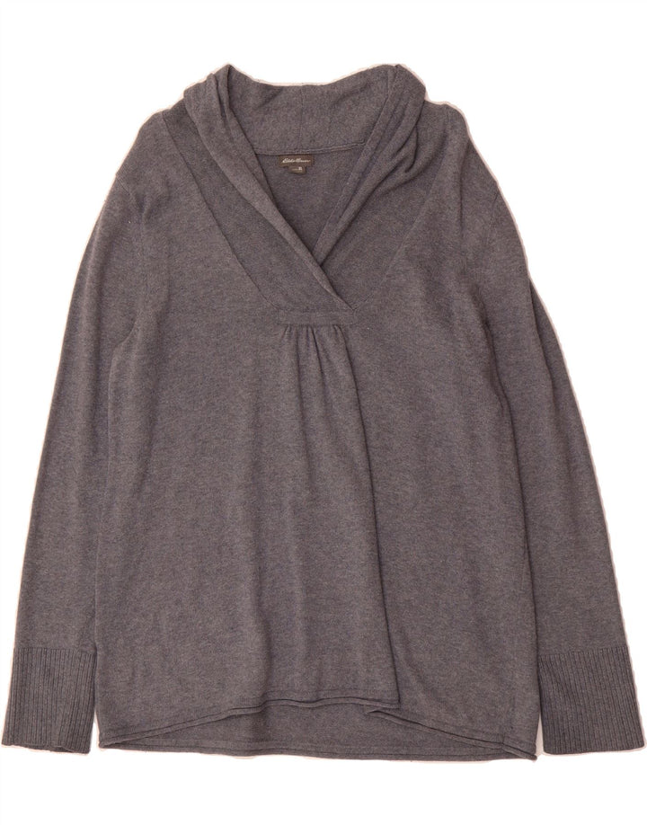 EDDIE BAUER Womens Shawl Neck Jumper Sweater UK 18 XL Grey Cotton Vintage Eddie Bauer and Second-Hand Eddie Bauer from Messina Hembry 