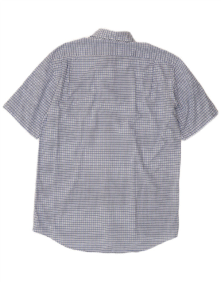 Lacoste camisa masculina de manga curta tamanho 40 algodão xadrez azul médio