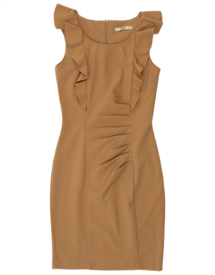Vestido bodycon feminino sem mangas Oasis Reino Unido 8 pequeno poliéster marrom
